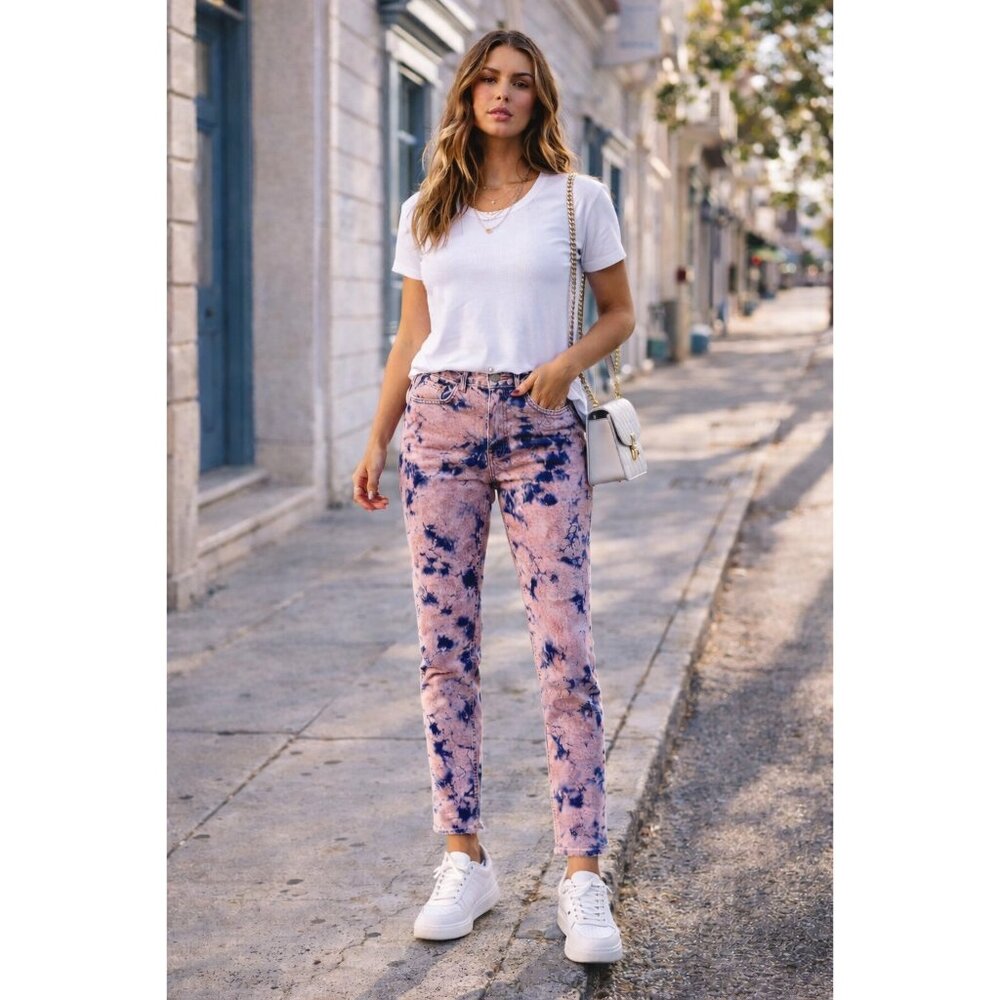 Baykan Denim Sample Pink Blue Tie Dye Jeans New